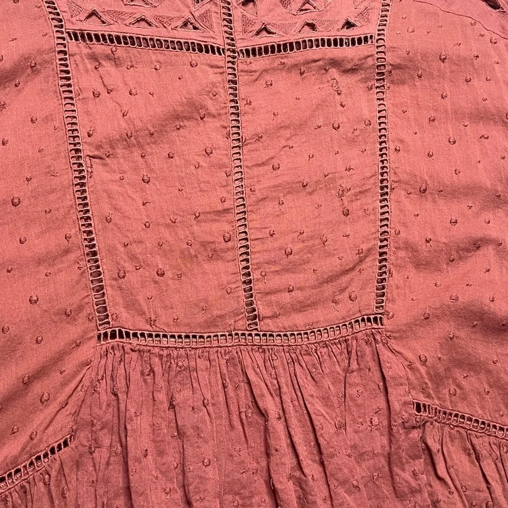 Free People Embroidered Swiss Dot‎ Ruffle Layering Top Blouse Boho Clay S